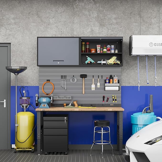 Metal Storage Cabinet Black&Gray Wall Cabinets with Shelf and Locking Door - Wall Mounted Storage Cabinet for Garage Warehouse Home Office - Assembly Required