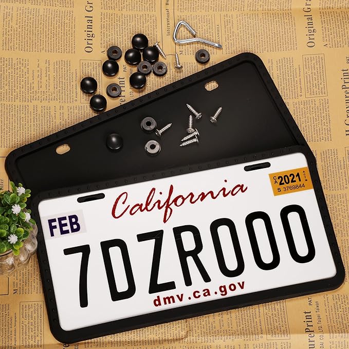 License Plate Frames - 2 PCS Silicone License Plate Holder for US Car Universal License Plate Bracket, Rustproof, Rattle Proof & Weatherproof, Mounting Accessories Included