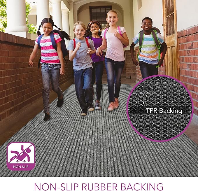 iCustomRug Spartan Weather Warrior Duty Indoor/Outdoor Utility Ribbed in 3ft,4ft,6ft Widths 70 Custom Sizes with Natural Non-Slip Rubber Backing 4'X62' in Grey