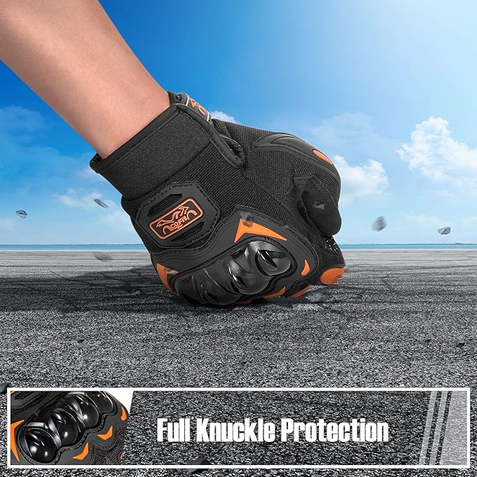 COFIT Motorcycle Gloves Breathable, Touchscreen Motorbike Gloves Anti-Slip with Good Grip Hard Knuckles Protection for Men Women Motocross, BMX ATV MTB Cycling, Road Racing - Orange M