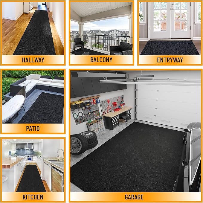 Ottomanson Mud Mat 2' x 2' Entryway Rug - Non-Slip Scraper Doormat for Muddy Paws, Dirt Trapping Indoor/Outdoor Mat for High-Traffic Areas, Kitchen, Garage, Patio, Black