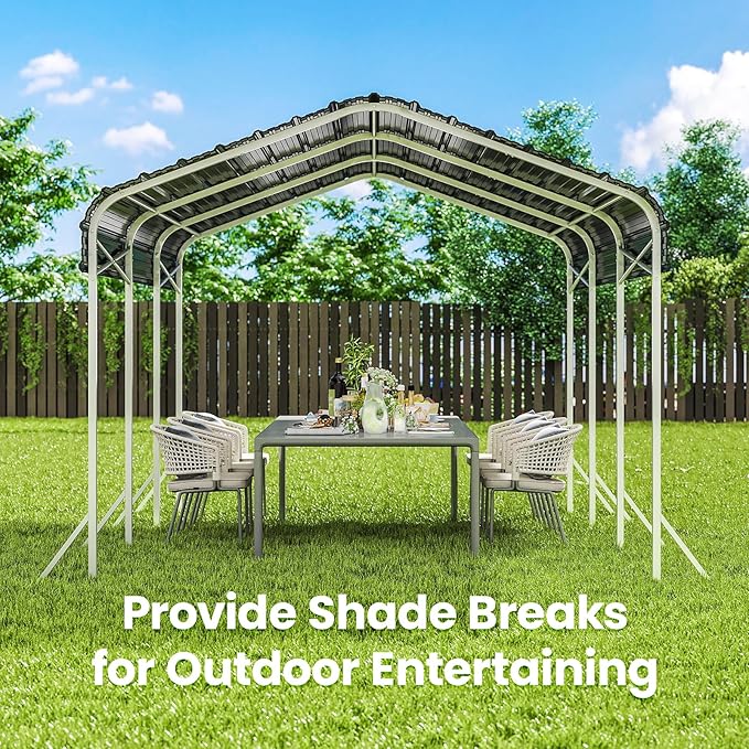 Heavy Duty Metal Carport – Sturdy Structure, All-Weather Protection, Easy Assembly for Cars, Trucks, Boats, Tractors, and Outdoor Storage (Gray, 10X15 FT)