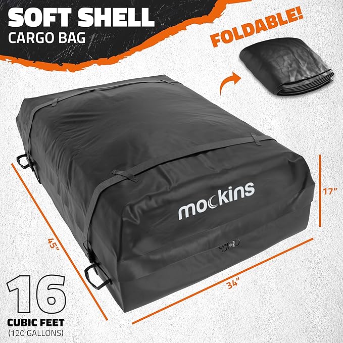 Mockins 64"x39"x6" Extendable Heavy Duty Roof Rack Basket w/ 16 CuFt Waterproof Cargo Bag for Top of Car | 250Lbs Cap All Weather Rooftop Cargo Carrier for Top of Vehicle & Car Top Carrier Accessories
