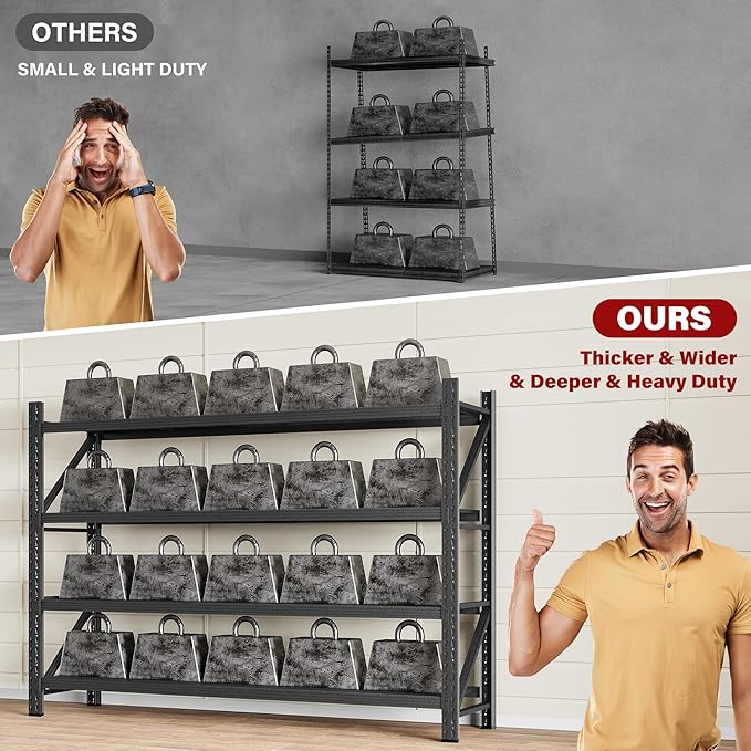 5000LBS Heavy Duty Garage Shelving Units,60" Wide & Deep Storage Shelves,Metal Garage Shelves,Large Storage Rack,Steel Shelf,Industrial Shelving for Shop,Warehouse,Basement,60" W x 24" D x 70" H