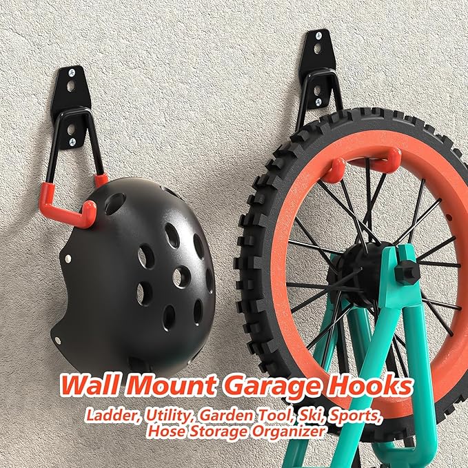 4 Pack 4.5x2.75 inch U Heavy Duty Garage Hooks,Solid Steel Wall Mount Hangers,with Anti-Slip Coating,for Hanging and Organising Ladder,Bike,Ropes,Broom,Garden,Yard and Power Tools
