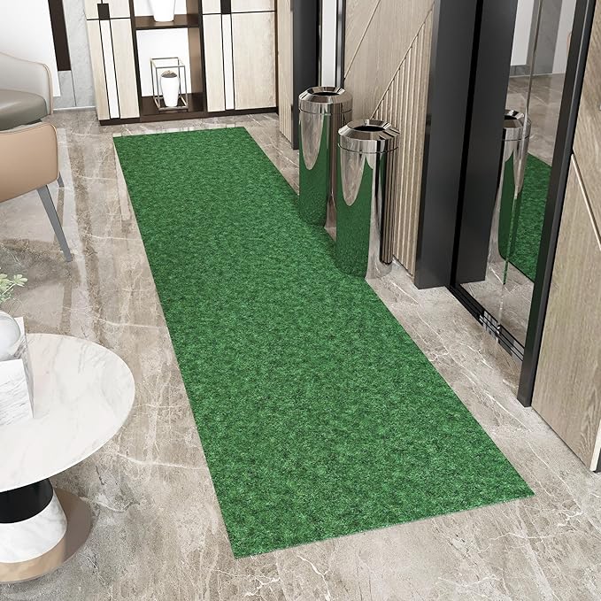 Ottomanson 2'7" x 12' Hallway Runner with Scraper Pile - Extra Durable Non-Slip Rug Mat for Indoor & Outdoor Use - Ideal for Kitchen, Entryway & Garage - High-Traffic Carpet, Green