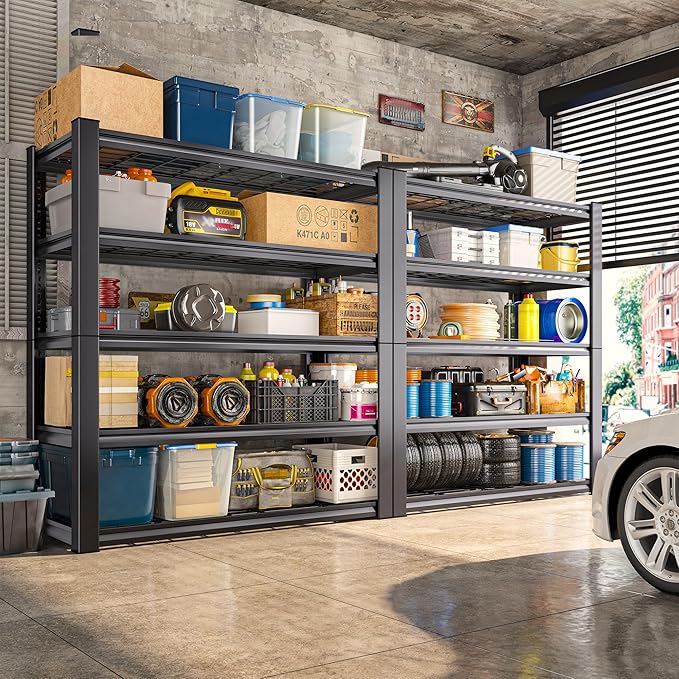 REIBII 3010LBS Storage Shelves 72" H Garage Shelving Heavy Duty Metal Shelving 5 Tier Adjustable Metal Shelves for Storage for Pantry Kitchen Basement 72" H x 35.5" W x 16" D, Black