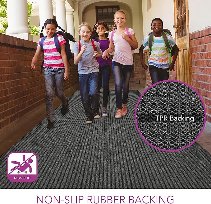 iCustomRug Spartan Weather Warrior Duty Indoor/Outdoor Utility Ribbed in 3ft,4ft,6ft Widths 70 Custom Sizes with Natural Non-Slip Rubber Backing 4'X26' in Charcoal