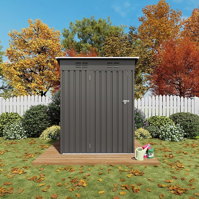 ARMSET 5x3 FT Metal Outdoor Storage Shed for Patio & Balcony - Waterproof Small Shed for Garden Storage, Lockable Vertical Tool Shed Cabinet for Backyard, Bike Parts & Everyday Sundries