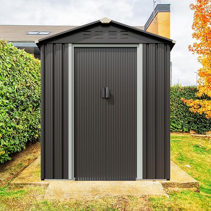 JY QAQA 5x3 FT Metal Outdoor Garden Storage Shed,Waterproof Metal Garden Sheds with Window and Lockable Double Door,Weather Resistant Steel Tool Storage House Shed forPatio,Lawn