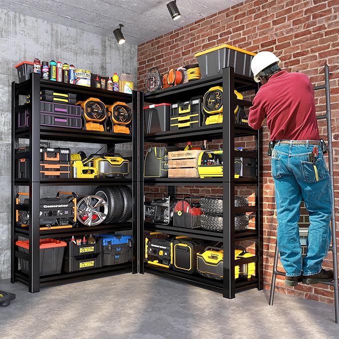 2500lb Capacity Heavy Duty Industrial Shelves | 5-Tier Steel Storage Rack | Adjustable Garage, Warehouse, Workshop Shelving | 71" H x 39.4" W x 17.7" D | Black