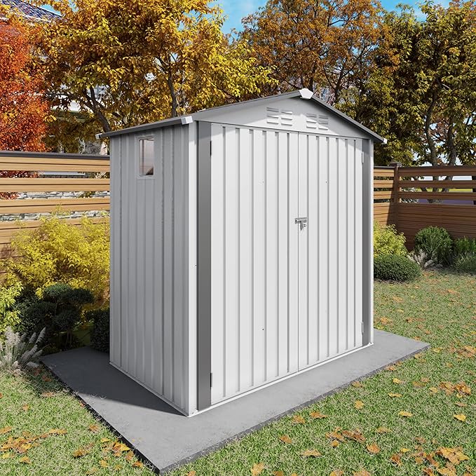 ARMSET 6x3.5 FT Metal Outdoor Storage Shed for Patio & Backyard - Waterproof Small Shed, Lockable Tool Shed with Clear Window, Galvanized Steel Garden Storage Cabinet for Tools and Bikes