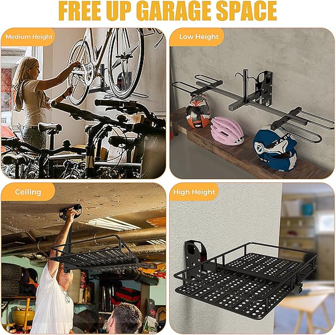 Hitch Wall Mount Bike Rack,Trailer Hitch Wall Mount Receiver Adjustable 1.25" to 2" for Garage Organization,Heavy Duty Hitch Wall Mount Storage Rack Hold 90lbs,Wall Mounted Hitch for Bike Rack/Cargo Carrier