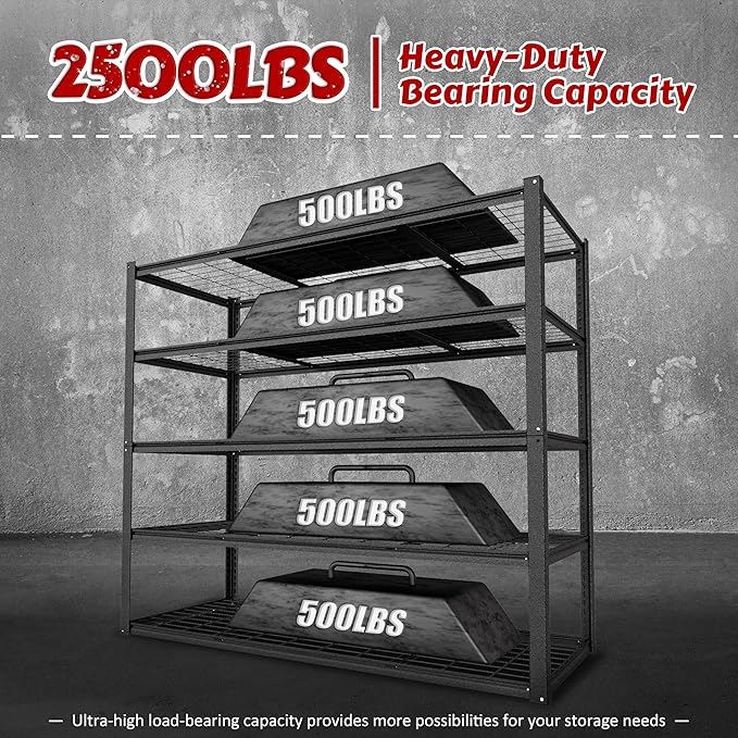 MUPATER 48" W x 20" D x 72" H Metal Storage Shelves, Garage Shelving Unit, Standing Utility Shelf Racks, 5 Tier Shelves and Adjustable Shelves for Garage Kitchen Warehouse