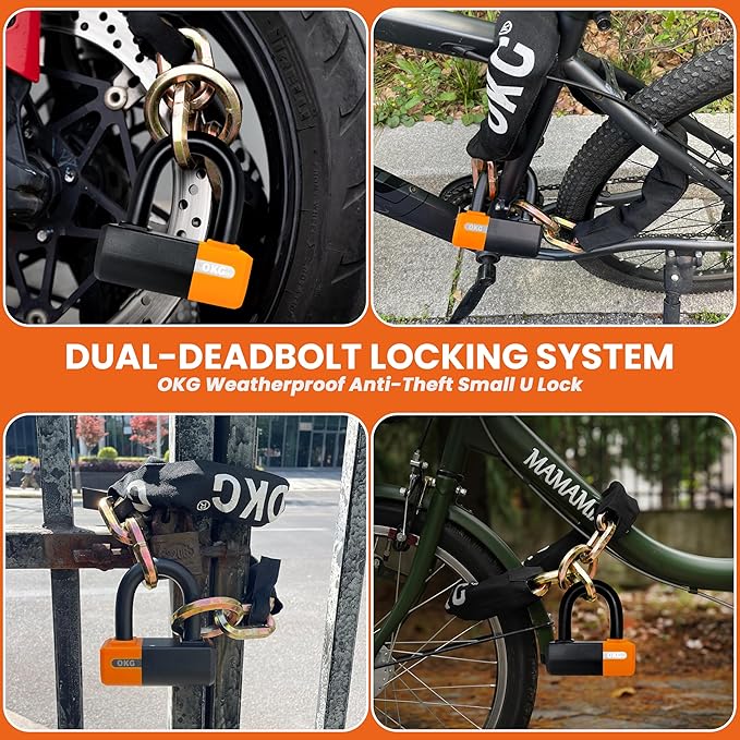 OKG Heavy Duty Small U Lock – 18mm Anti-Cut Manganese Alloy Steel U-Shackle | Dual-Deadbolt Anti Theft Motorcycle Lock for eBike/ATV/Trailer | Drill-Proof & Weatherproof (4 Keys, No Security Chain)