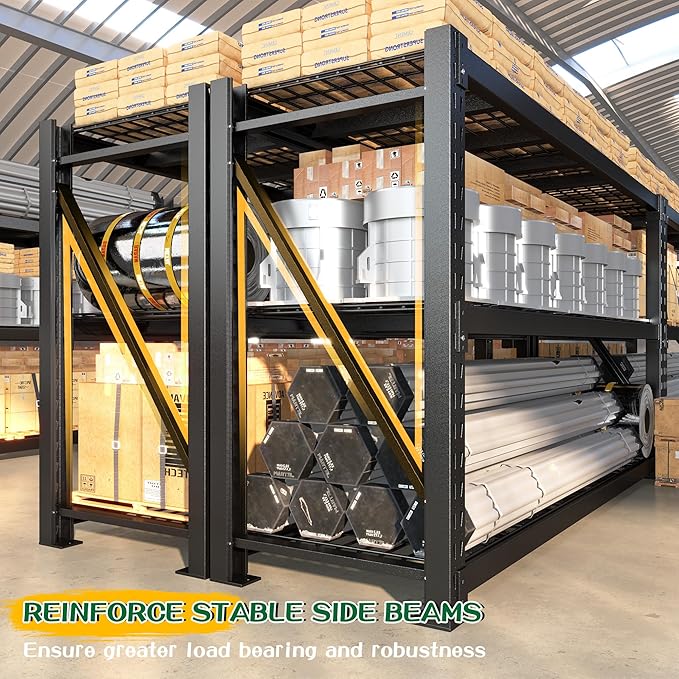 Bepatio 77" W Garage Shelving Storage Shelves, 3 Tier Metal Shelving Unit Heavy Duty for Storage, Adjustable Black Shelves for Commercial, Industrials, Garage, Basement, 77.2" W*23.7" D*66.2”H