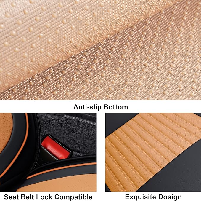 LINGVIDO Car Seat Covers, Breathable and Waterproof Faux Leather Automotive Seat Covers for Cars SUV Truck Sedan,Universal Anti-Slip Seat Cover with Backrest (Full Set, Brown & Black)