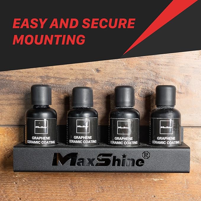 Maxshine Universal Detailing Ceramic Coating Holder - Holds 4 Bottles (50-100ml), Sturdy & Lightweight Organizer, Easy Wall Mounting, Premium Auto Detailing Accessories for Garage & Mobile Use