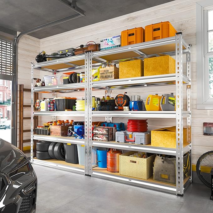 REIBII 72.05" H Storage Shelves 2300LBS Garage Shelving Heavy Duty Metal Shelving 5 Tier Garage Shelves Adjustable Metal Shelf for Kitchen Basement Pantry 35.45" W x 17.72" D x 72.05" H