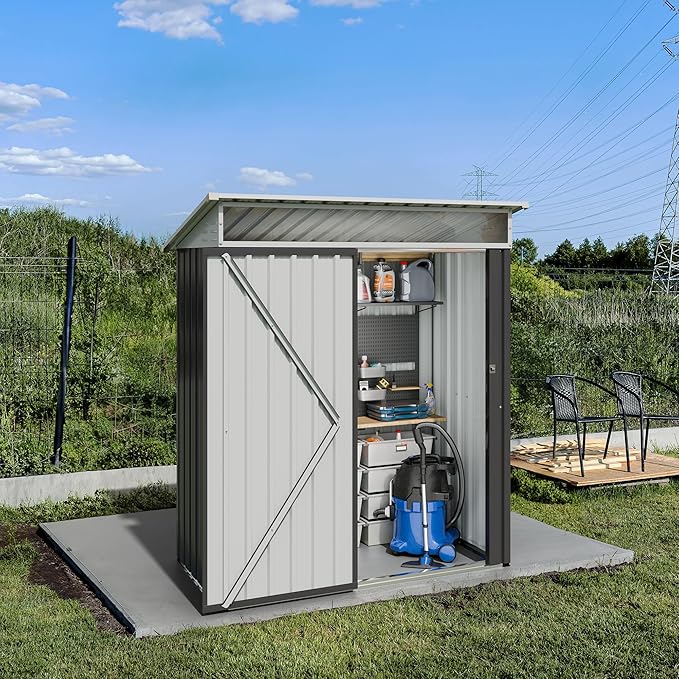 JYQAQA 5x3 FT Outdoor Garden Storage Shed, Waterproof Metal Garden Sheds with Window and Lockable Double Door, Weather Resistant Steel Tool Storage House Shed for Patio, Lawn Dark Gray