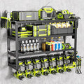 MAXIFFE 4 Layer Power Tool Organizer Wall Mount, Heavy Duty Metal Cordless Tool Organizers and Storage Rack Holder with 9 Drill Holders for Garage Storage Organization, Gifts for Men, Black, 26 inch