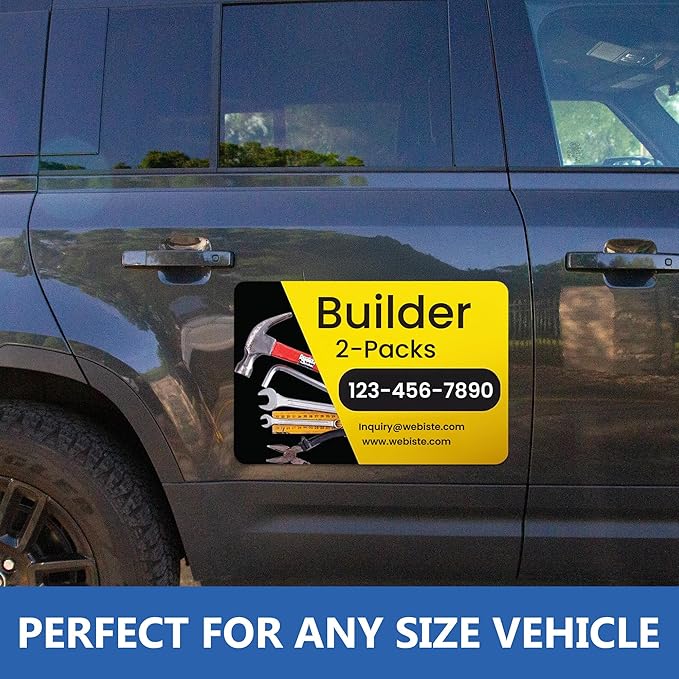 Custom Car Magnet Signs for Businesses (18"x24" Builder) 2 pk - Personalized Car Magnets for Builder, Contractor and Advertising - Advertising Magnets for Cars Door - Professionally Printed