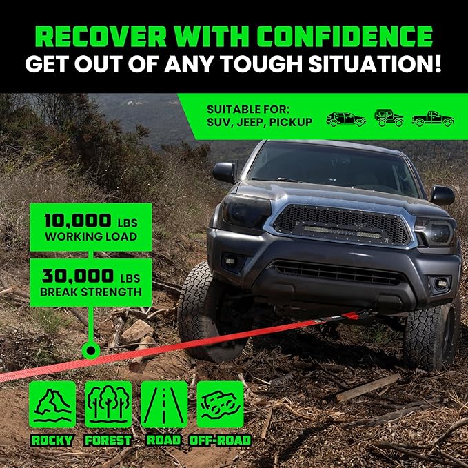 Rhino USA Recovery Tow Strap (3"x30') - 31,518lb Break Strength - Emergency Recovery Strap Tow Rope for Truck, UTV, ATV & More - Heavy Duty Towing Strap for Offroad 4x4 Use- Compatible with Jeep (Red)