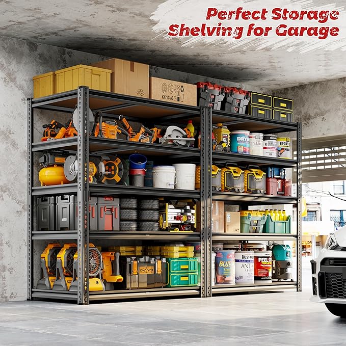 72"H Storage Shelves heavy duty, 2000LBS Garage Shelving, 5 Tier Metal Shelving Unit Adjustable Garage Shelves Utility Rack Shelf for Storage Warehouse Pantry Closet,35.6" W × 16" D × 72" H, Black