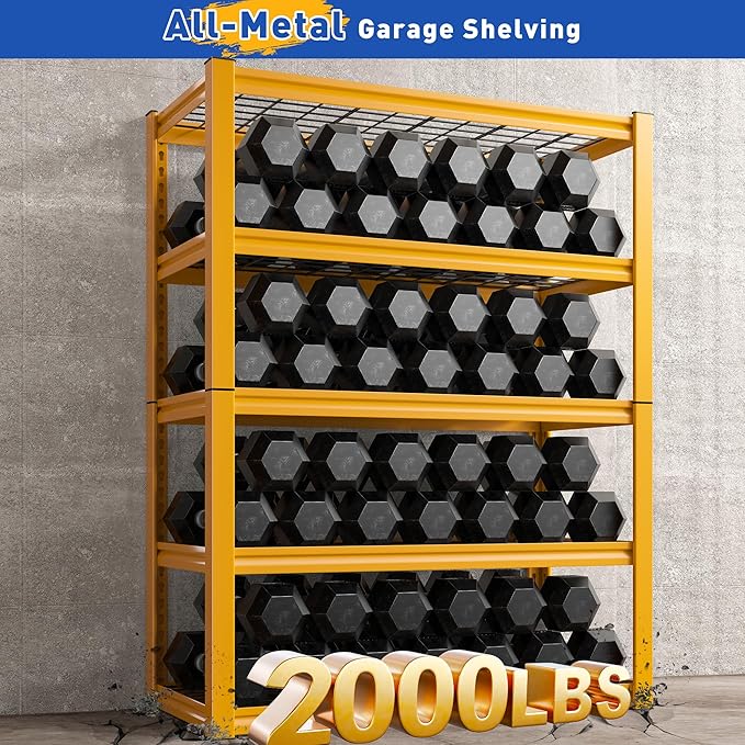 REIBII Storage Shelves 40''W Garage Shelving Heavy Duty Metal Shelving 2000LBS Metal Shelves 5 Tier Industrial Shelf for Pantry Kitchen Basement 72" H x 40''W x 17.8''D, Yellow