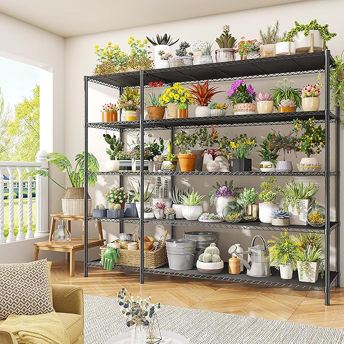 52.36" W Storage Shelves Metal Shelving Unit Load 1400LBS 5 Tier Wire Shelf for Storage Adjustable Garage Shelving Heavy Duty Shelves for Pantry Kitchen Garage, 52.36W x13.78Dx70.8H