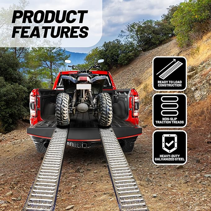 Rockland 72" x 9" Steel Truck Ramps, 1000 LBS Capacity, Portable Trailer Ramps for Motorcycles, Ebikes, Dirtbikes and ATVs, Heavy Duty Loading Ramps Ideal for Trailer Pickup Truck, 2 Pcs