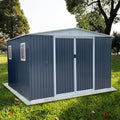 10x12 FT Outdoor Storage Shed, Large Metal Garden Shed with 4 Windows, Outside Tool Shed with Lockable Sliding Doors, Waterproof Storage Building with 4 Air Vents for Backyard, Patio, Lawn, Gray