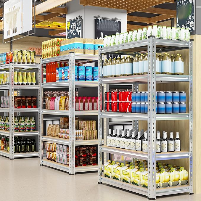 REIBII Garage Shelving, 5 Tier Storage Shelves Load 2020LBS, Adjustable Garage Shelving Heavy Duty, Metal Shelves Unit with Waterproof Columns, 35.5" W x 11.9" D x 72" H, Galvanized, 2 Pack