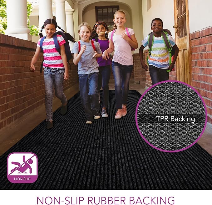 iCustomRug Spartan Weather Warrior Indoor/Outdoor Utility Ribbed Carpet Runner with Non-Slip Thermoplastic Rubber Backing, 28in X 40ft in Black