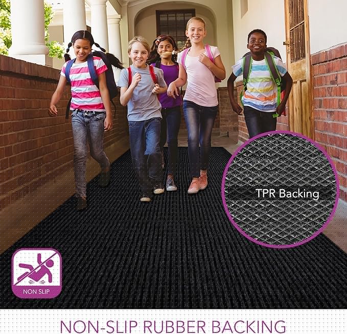 iCustomRug Spartan Weather Warrior Duty Indoor/Outdoor Utility Ribbed in 3ft,4ft,6ft Widths 70 Custom Sizes with Natural Non-Slip Rubber Backing 4'X68' in Black