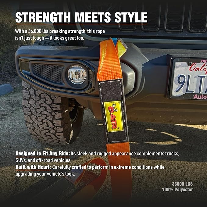 ATR Tree Saver Strap 3.5" x 8ft – 36,000 lbs Break Strength, Heavy Duty Tow Strap for Winch, Off-Road Recovery, Truck, Jeep, Short Polyester Recovery Rope with Loops