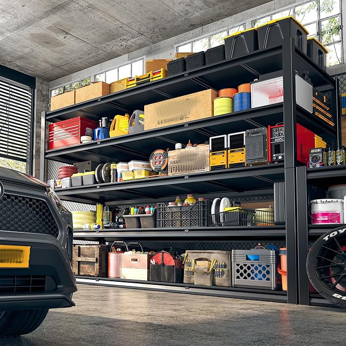 REIBII 60" W Garage Shelving 3000LBS Garage Shelving Heavy Duty Storage Shelves, 5 Tier Metal Shelves, Adjustable Industrial Shelf for Warehouse, Basement, Pantry, 60" W x 24" D x 72" H