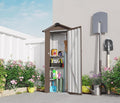 2.5x1.4 FT Outdoor Storage Shed, Small Metal Garden Shed with Adjustable Shelves, Mini Outside Tool Sheds with Lockable Hinged Door, Waterproof Outdoor Storage Cabinet for Backyard, Patio, Lawn, Brown