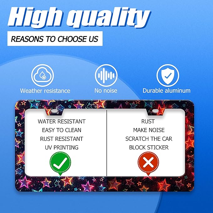 Colorful Stars License Plate Frame Starry Sky License Plate Holder Funny Car Accessories Decoration 12.3" x 6.3" for Men Women