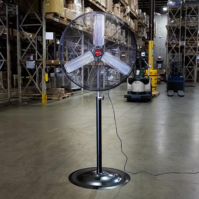 OEMTOOLS OEM24885 30" Oscillating Pedestal Fan, Adjustable Height for Garage, Shop, Gym, Warehouse 9500 CFM Airflow, 3-Speed Enclosed Motor, 3 Aluminum Blades, Dust-Resistant Industrial Purpose