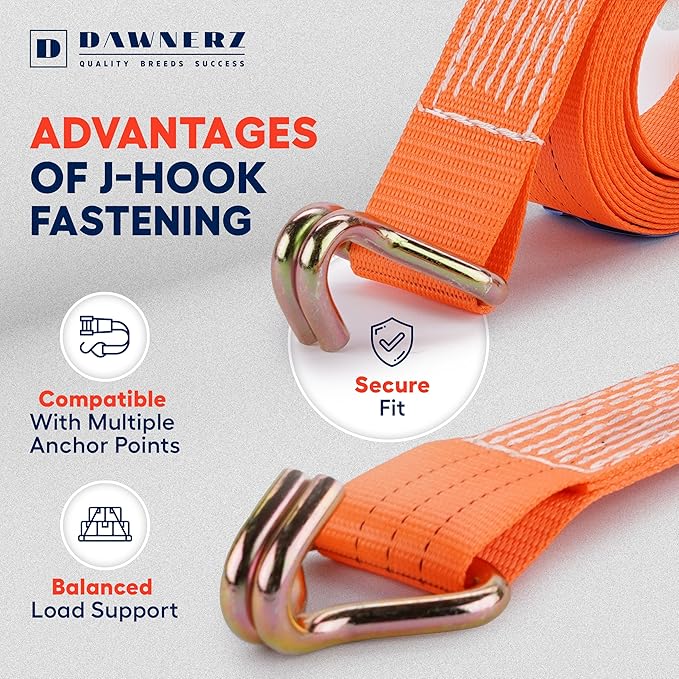 Heavy Duty Ratchet Straps 2 inch x 27 ft - 6600 Lb Breaking Strength Tie Downs Ratchet Straps with Double Wire J Hooks for Truck and Trailer