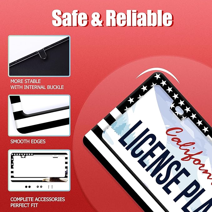 American Flag and Eagle License Plate USA Flag License Plate Stainless Steel Parts Funny License Plate Decorative with Screws Size 12.3" x 6.3" for Women Men