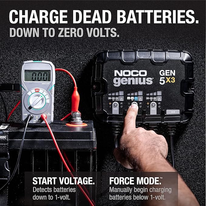 NOCO Genius GEN5X3: 3-Bank, 15A Onboard Battery Charger - 5A Per Bank, 12V Waterproof Marine Charger with Overcharge Protection & Temperature Compensation – for Lead-Acid & Lithium Batteries