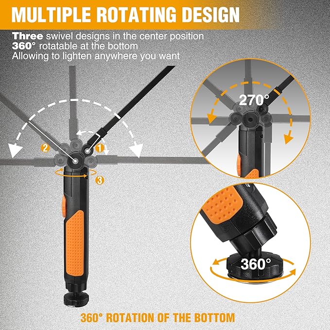 EverBrite 2 Pack LED Rechargeable Work Light, 800LM COB Foldable Flashlight, Magnetic Work Lights with Hanging Hook, 360° & 270° Rotation, 4 Power Indicator Lights - for Car Repair, Home, Emergency