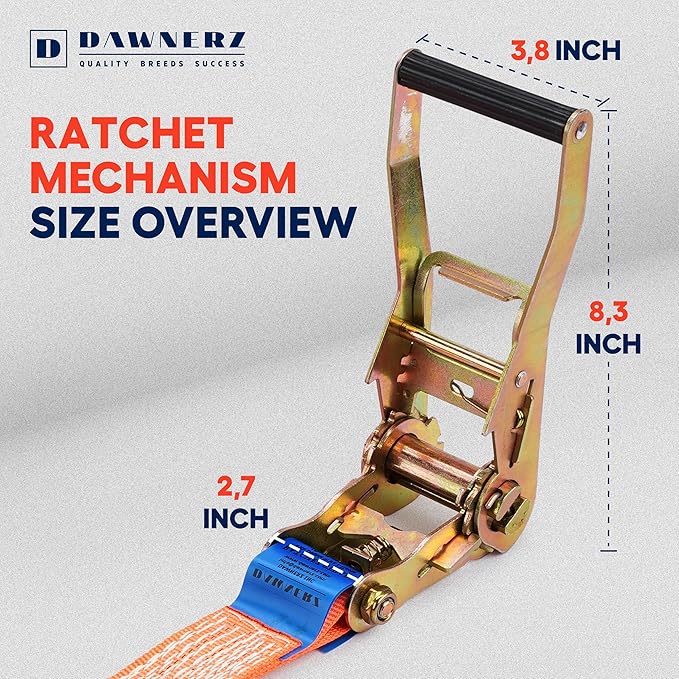 Heavy Duty Ratchet Straps 2" x 14' - 6600 Lb Breaking Strength Tie Down Straps with Double J Hooks for Trucks and Trailers