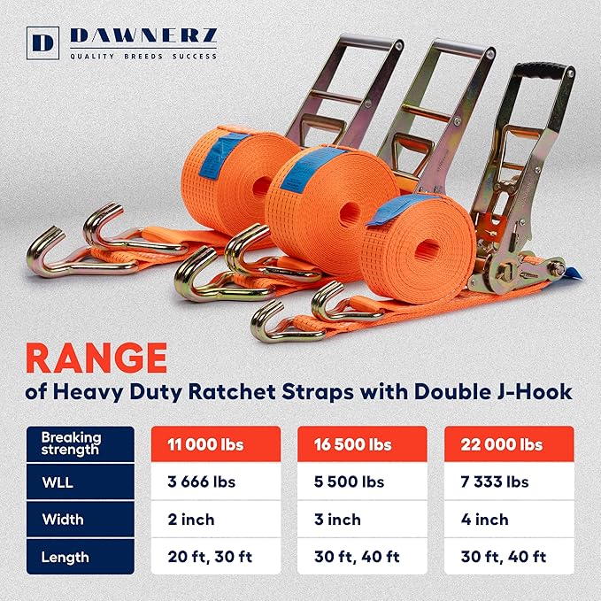 Heavy Duty Ratchet Straps 2 inch 30 ft - 11000 Lb Breaking Strength Double Wire J Hook Tie Down Ratchet Straps for Trucks and Trailer