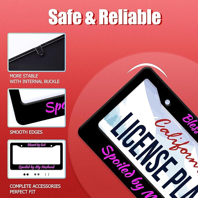 Blessed by God Spoiled by My Husband License Plate Frame Funny Texts License Plate Stainless Steel Parts with Screws Size 12.3" x 6.3" for Men Women