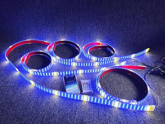 3PCS 4FT Quad Row Brightest Chasing Dream Color LED Light Strips for Making Polaris Slingshot Wheel Well Lights Car Truck Rear Hood Grille Bluetooth + Remote + Switch Control