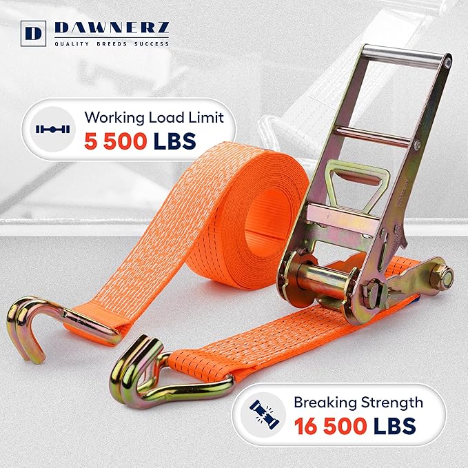 Heavy Duty Ratchet Straps 3 inch x 30 ft - 16,500 Lb Breaking Strength Tie Downs Ratchet Straps with Double Wire J Hooks for Truck and Trailer