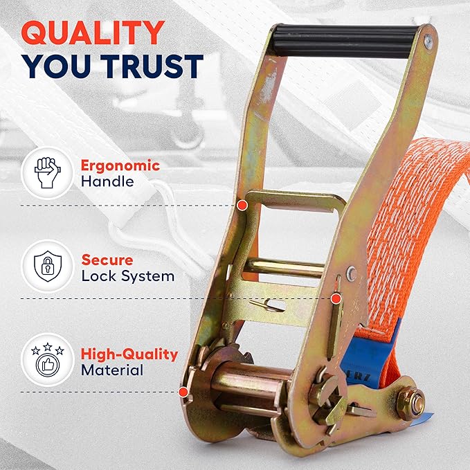Heavy Duty Ratchet Straps 2 inch x 27 ft - 6600 Lb Breaking Strength Tie Downs Ratchet Straps with Double Wire J Hooks for Truck and Trailer